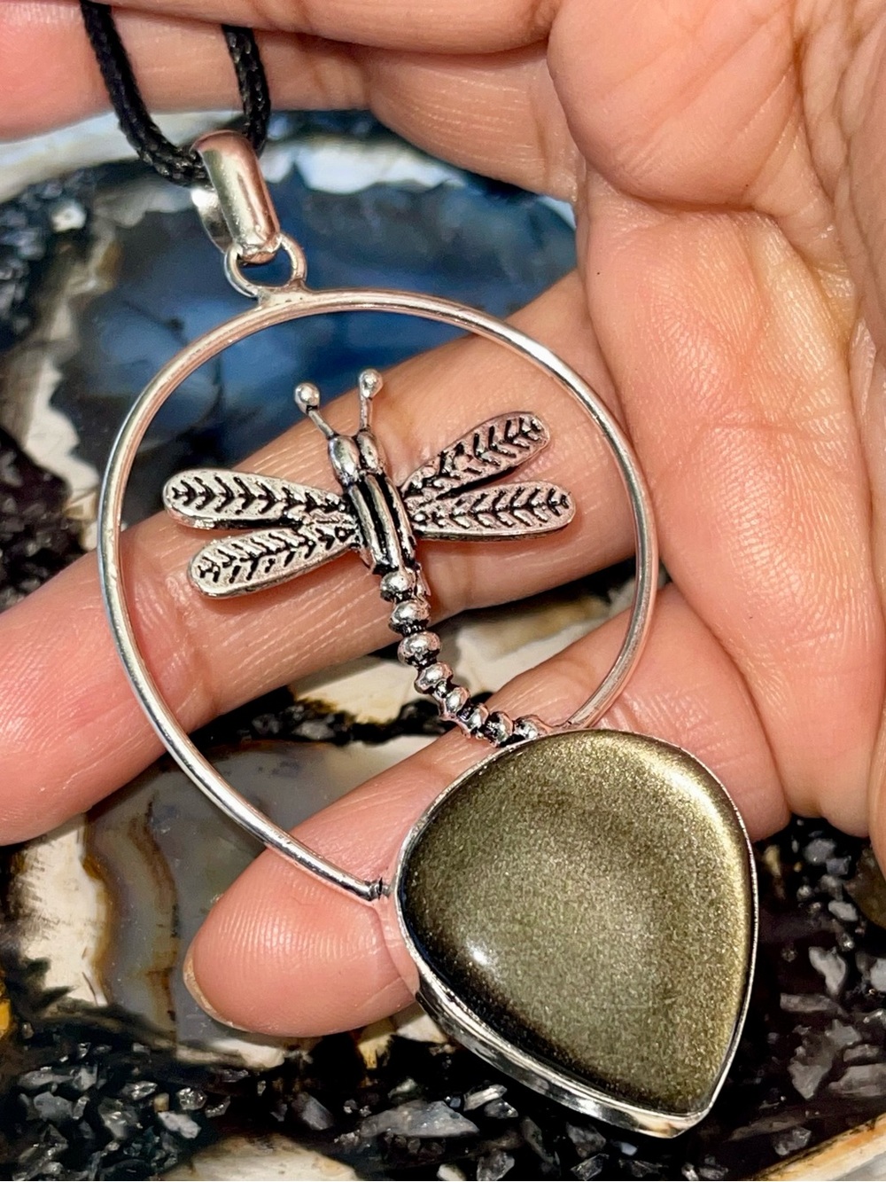 Golden Sheen Obsidian Pendant 3 1/4”